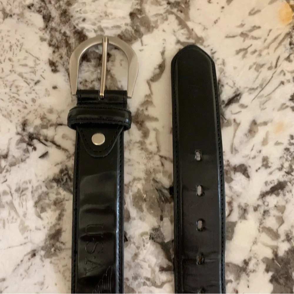 Mens Genuine Black Leather Embossed with Eagle & USA - Silver-tone Buckle 34/36